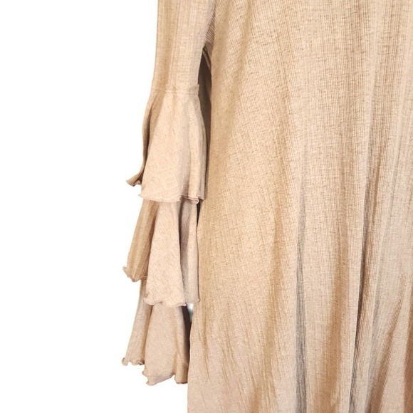 FREE PEOPLE FP BEACH Seashore Ruffle Mini Dress Mauve Ribbed Tiered Sleeve Small - Picture 3 of 7